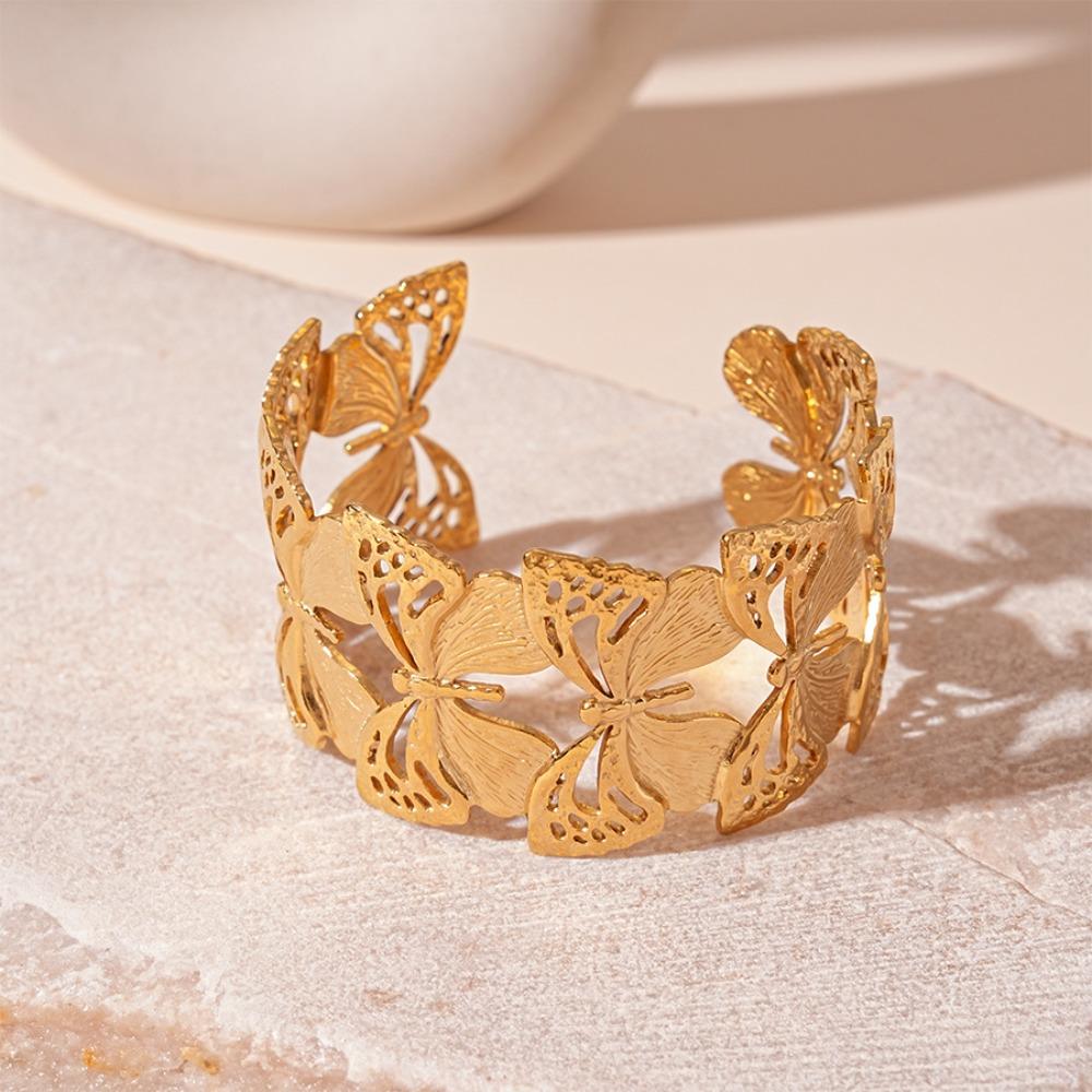 Butterfly Wide Open Bangle Metal Exaggerated Bracelet Unique Cuff Bangles Hand Decoration