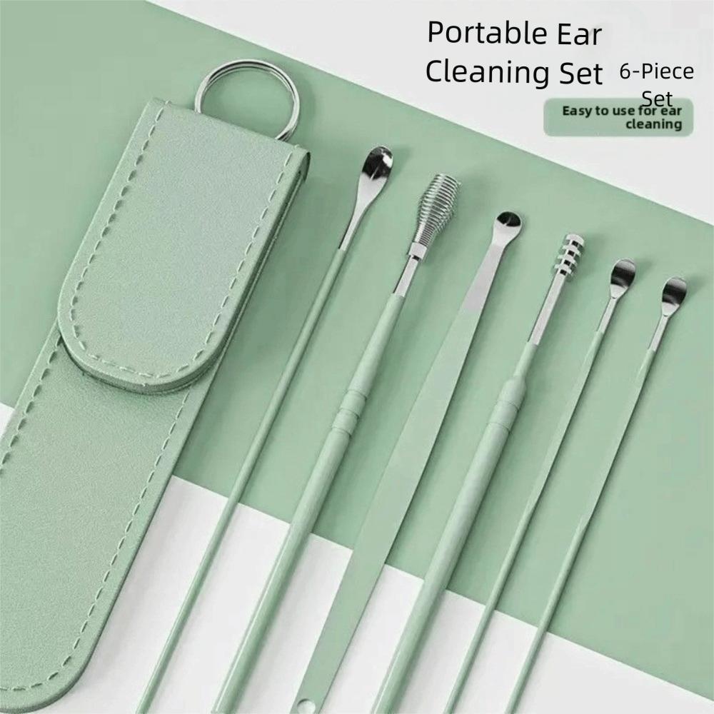 6PCS Gifts 360° Stainless Ear Pick Portable Spiral Design Spring Ear Scraper Ear Wax Remova Ear Spoon