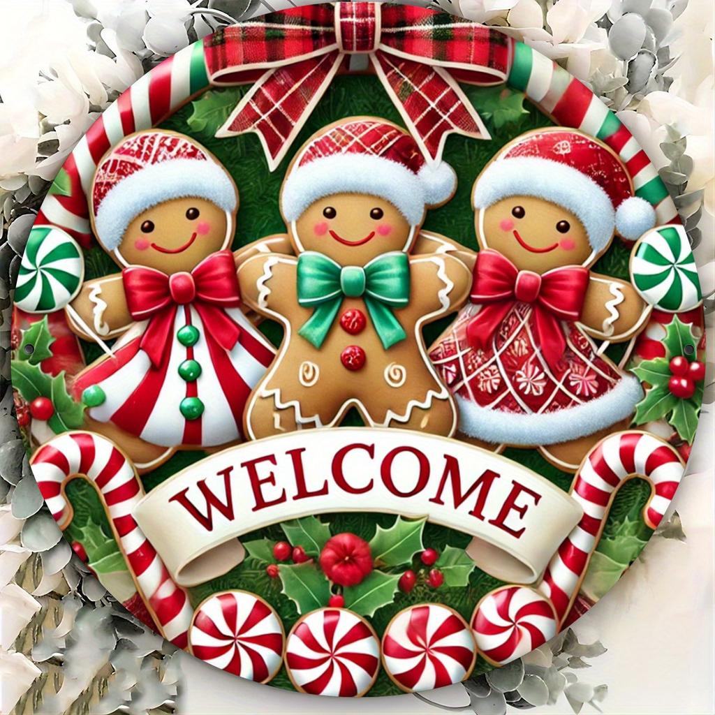 Gingerbread Christmas Decor Festive Gingerbread Christmas Welcome Sign D Flat Round Wooden Wall Art with Holiday Decor