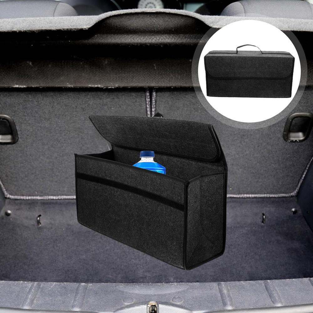 Car Trunk Organizer Bag Trunk Storage Box with Lid Soft Felt Non Slip Trunk Storage Organizers for SUV Auto Truck Van Grey