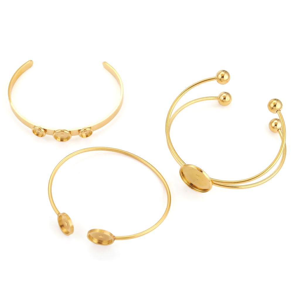 2 Stück Verstellbare Edelstahl Goldplattierte Armbänder Schmuckzubehör Passend für 12mm Cabochon Basis DIY Armband zur Schmuckherstellung