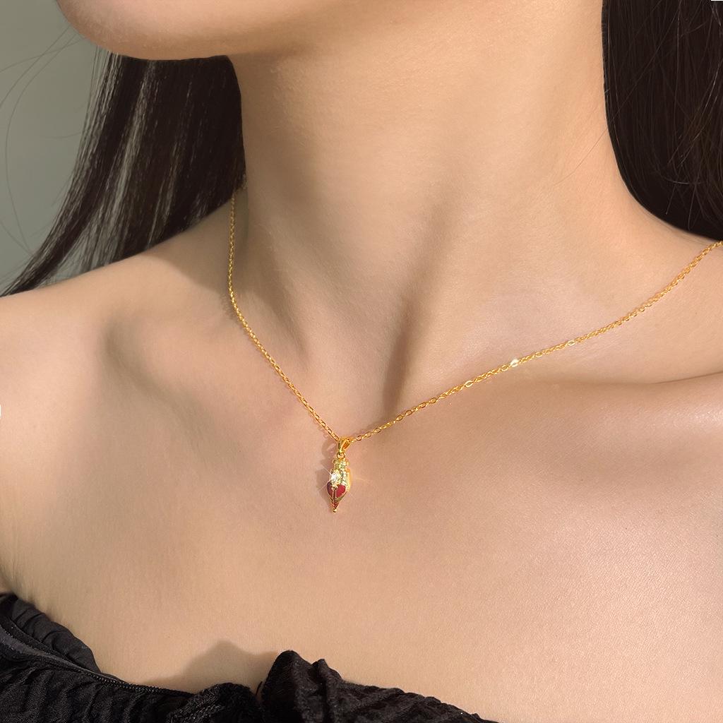 18K Vergoldete Burgunder Zirkon Schlüsselbeinkette mit Stahlfeder