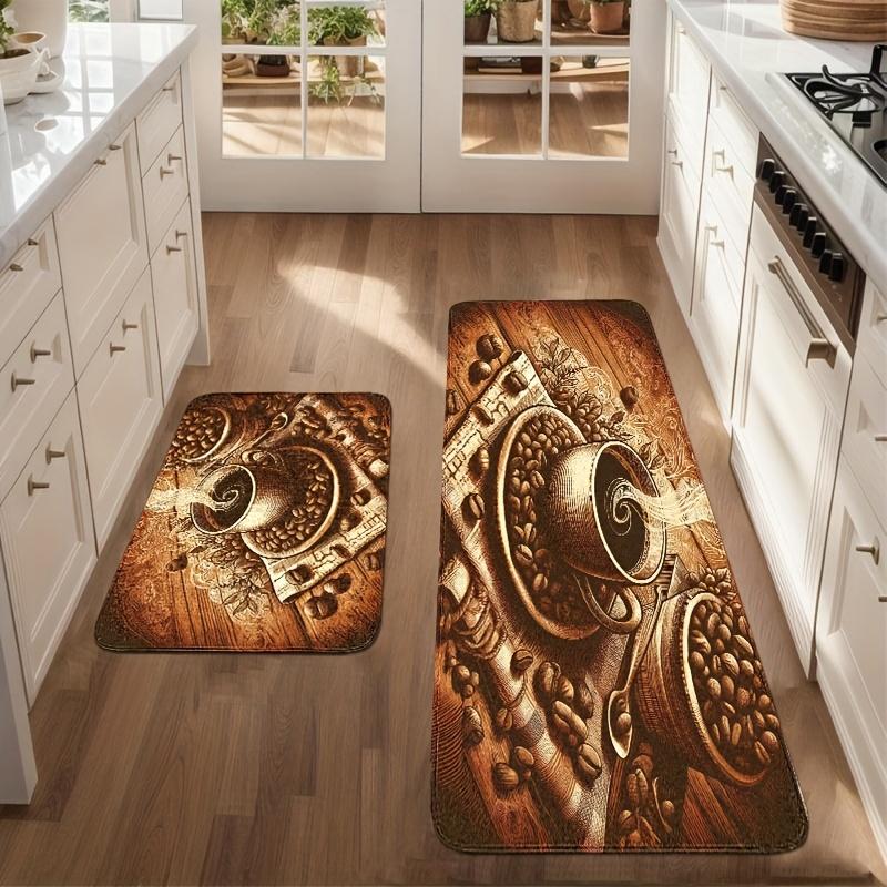 1Pcs Anti Fatigue Kitchen Rugs Coffee Theme  Print Waterproof Non-Slip Thick Cushioned Kitchen Mat Heavy Duty Comfort Standing Mat  Hallway Runner