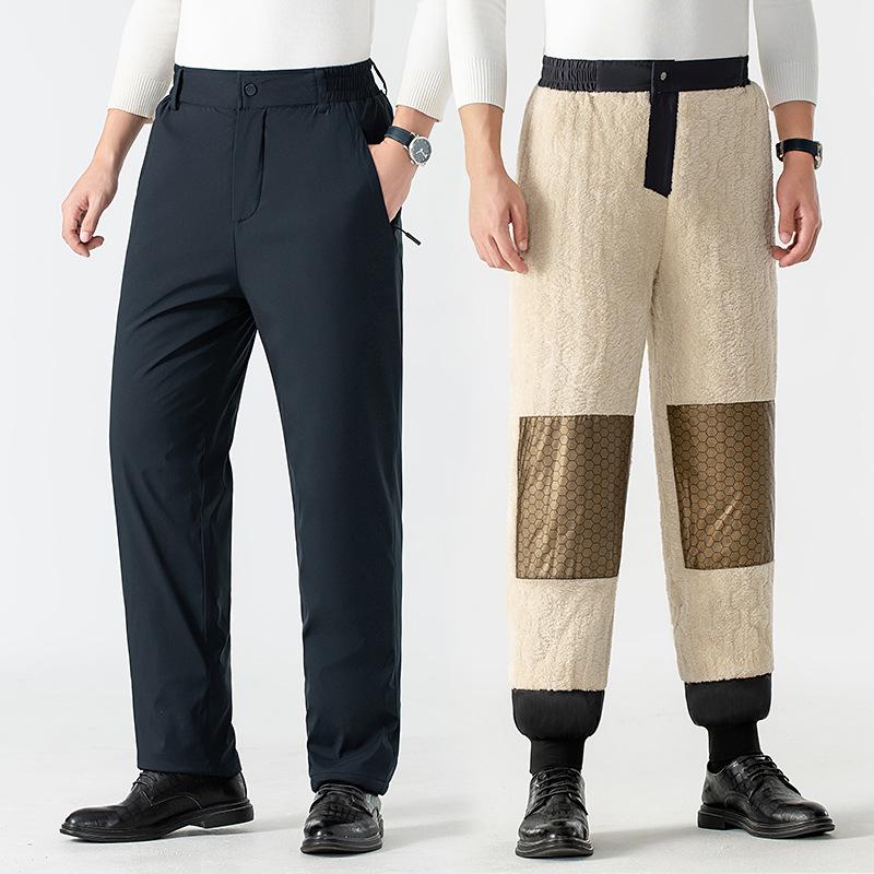 Men's Winter Fleece-Lined Thickened Outerwear Casual Pants Middle-Aged and Elderly Thermal Pants Sports Pants