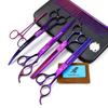 8.0 Inch Purple Pet Beauty Scissors Set, Flat Scissors, Curved Scissors, Thin Scissors, Multi-Colored 2 Teeth, 4 Fixed Logos.