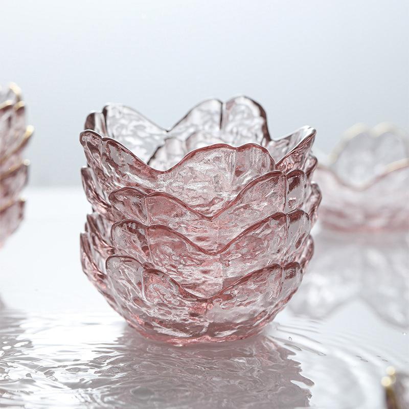 Small Glass Dish Nordic Style Gold Inlay Glass Sauce Bowl Bbq Seasoning Dipping Flower Petal Bowl Glass Seasoning Dish