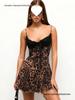 Leopard Print Lace Patchwork Camisole Dress with Butterfly Tie Waist