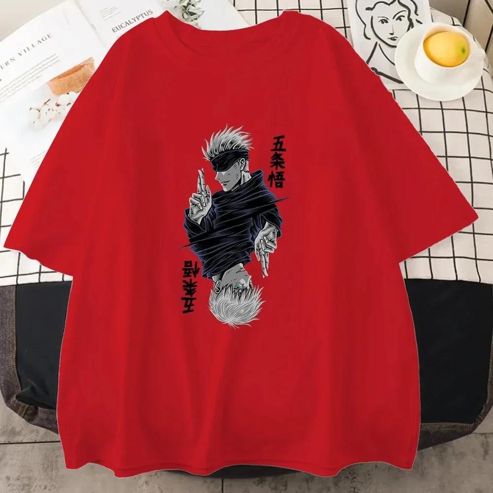 Fashion Jujutsu Kaisen Satoru Gojo Anime Printed Lady O-Neck Short Sleeve Women's T Shirt Black White Short Sleeve Polyester