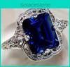 Elegant Blue Vintage Ring With Sapphire Stone And Silver Plating For Women