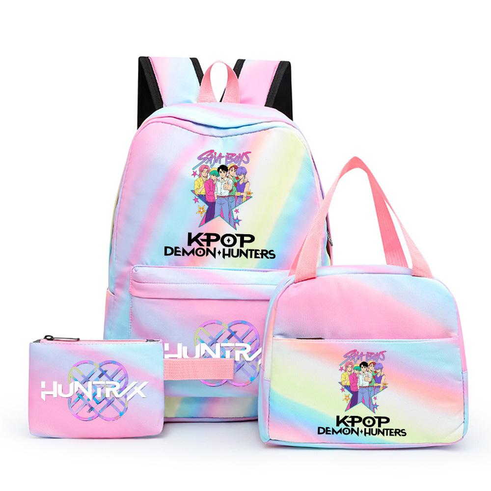3Pcs/set Anime Demon Hunters Printed Backpack with Shoulder Bag Pengcil Case for Teenager Large Capacity Waterproof Bookbag Back To School Gift