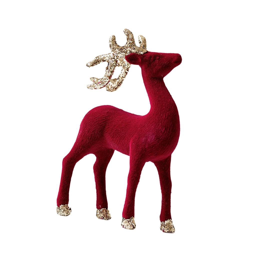 Reindeer Statues Christmas Ornaments Flock Plastic Deer Figurines Table Centerpiece for Home Decoration Ornaments Christmas
