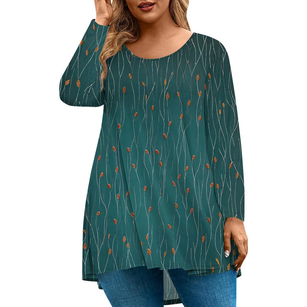 Damenmode Große Größe Rundhals Langarm Casual Print Lose Pullover Top
