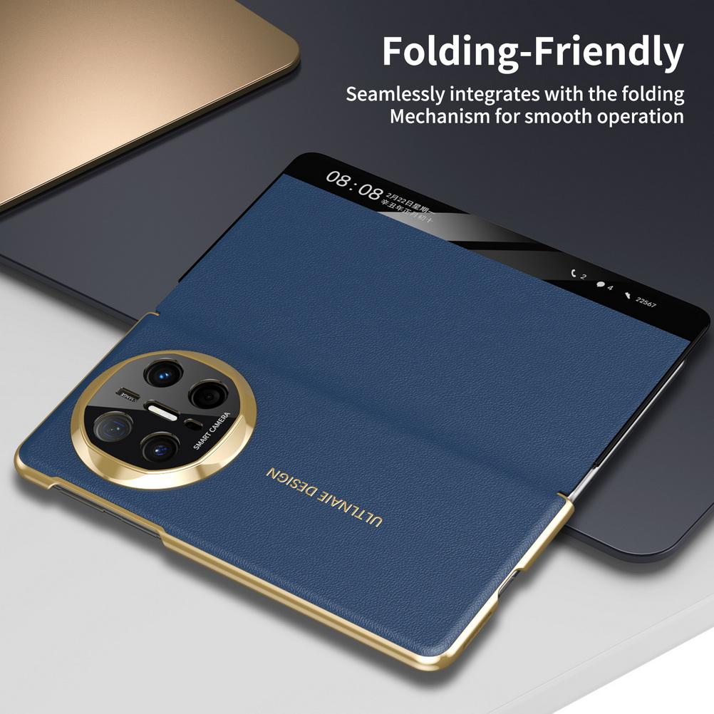 Business Retro Smart Leather Galvanized Gold-toned Case For Huawei Mate X6 X5 X3 Shockproof Built-in Magnetic Lens Protect Cover