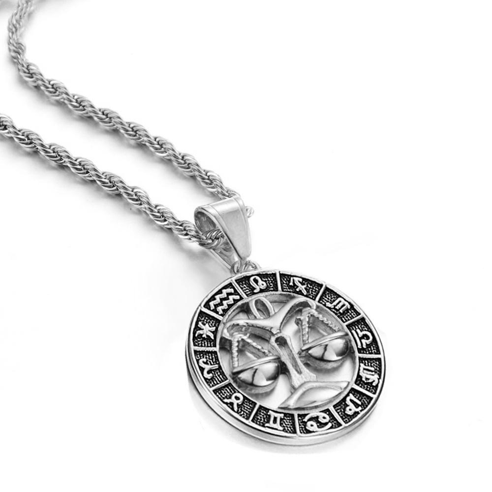 Segni Zodiacali Scorpione Bilancia 12 Costellazioni Ciondolo Colore Argento Catena a Corda in Acciaio Inossidabile Collana per Uomini Donne Gioielli 2025