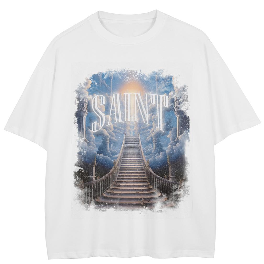 

Уличная одежда Небесная лестница Графическая футболка Хлопковая футболка Унисекс Топы Футболки Летняя футболка с короткими рукавами XL белый