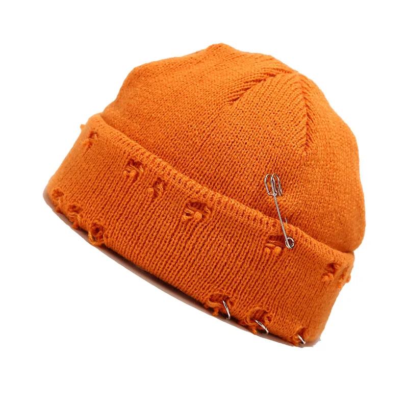 New Winter Harajuku Beanies Knitted Hat Women Fashion Warm Thick Men Hip Hop Pin Hole Skullcap Short Hat Unisex Basic Cap