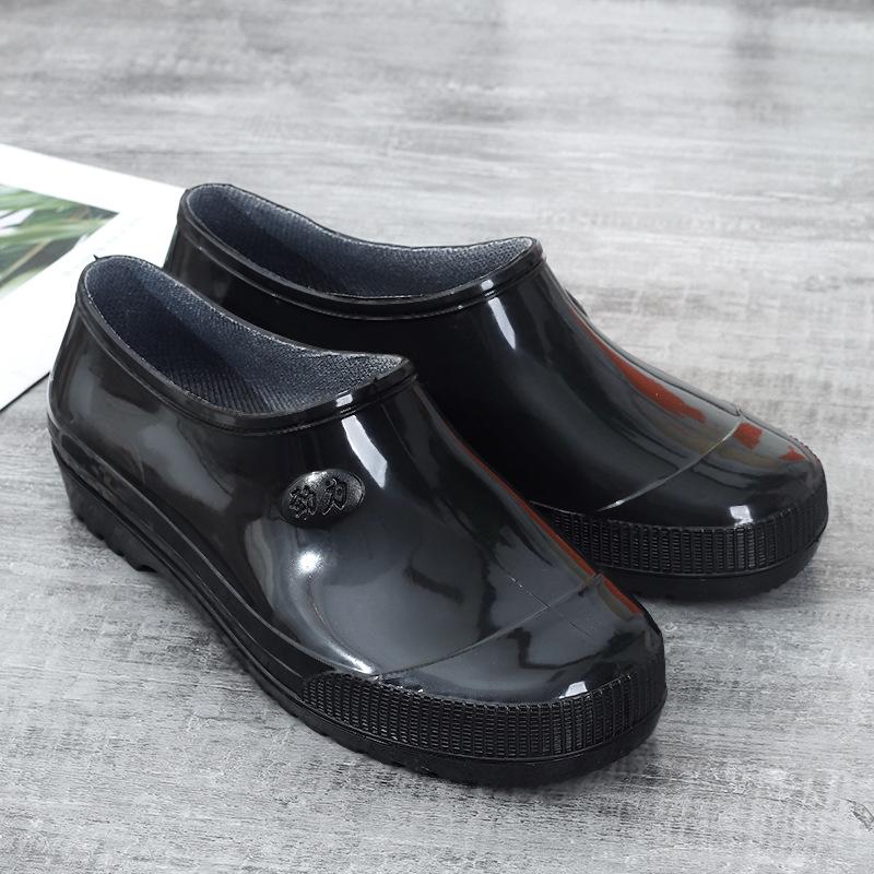Low-top rain shoes water shoes men's adult beef tendon sole warm waterproof shoes shallow-mouth rubber shoes overshoes non-slip short tube work summer