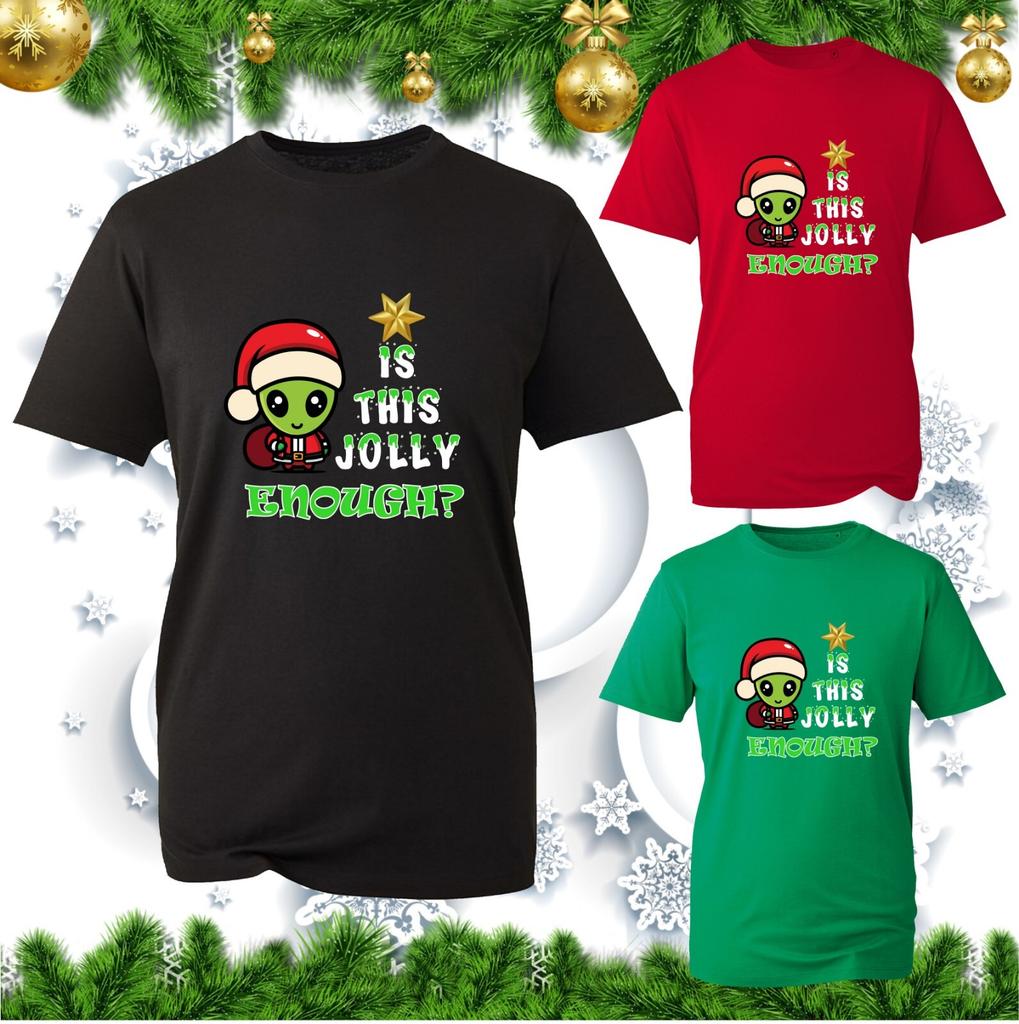Is This Jolly Enough Santa Alien Christmas Tshirt Xmas Space Alien Costume Top