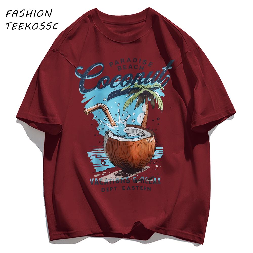 Pardise Beach Cocount Vacation Relax T Shirt Man AllNatch Basics TShirt Fashion Cotton Sportswear Unisex Summer Loose Clothing