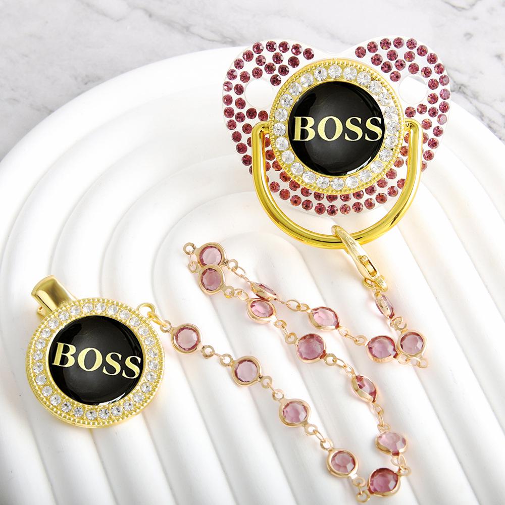 Gold Diamond Pacifier with Chain Clip