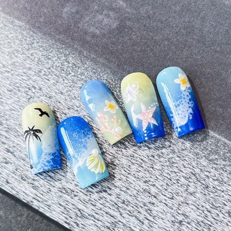1pc Summer Ocean Wave Nail Stickers - French Manicure Seascape with Waves, Long-Lasting Reusable Nail Decorations for Women