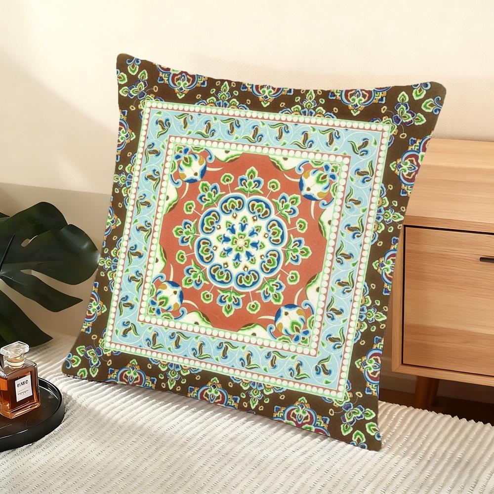 Cushion Cover Silky Short Plush Home Sofa Cushion Cover - Invisible Zipper Home Decoration Dunhuang patterns