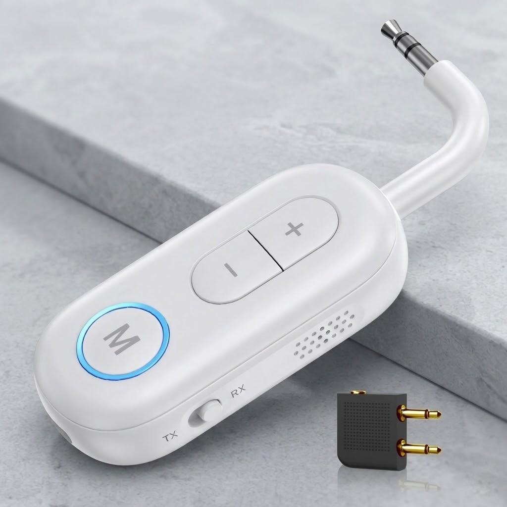 

Беспроводной аудиоадаптер Bluetooth 5.3 2-в-1 для телевизора, автомобиля, наушников, портативный приемник, высококачественный звук, адаптер для громкой связи белый