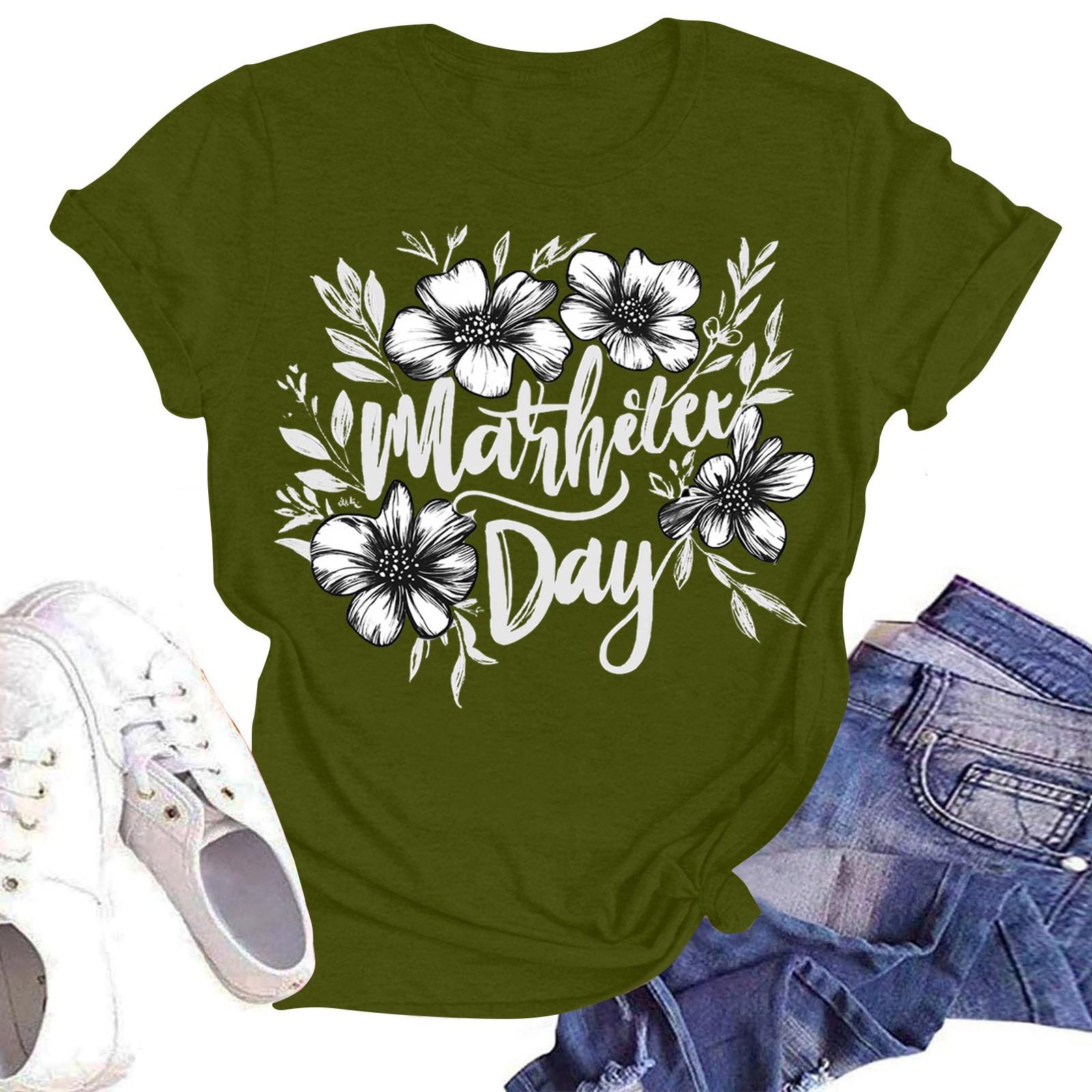 

Женская повседневная модная уличная футболка с коротким рукавом и принтом ко Дню матери L армия зеленый