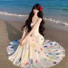 Seaside Vacation Beautiful Atmosphere Long Dress French Dopamine Color Smudged Mesh Fishtail Suspender Dress Women