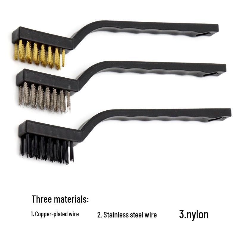 7-inch Industrial Cleaning Brush Set: Stainless Steel, Copper, Nylon Bristles – 3 Mini Brushes for Polishing.