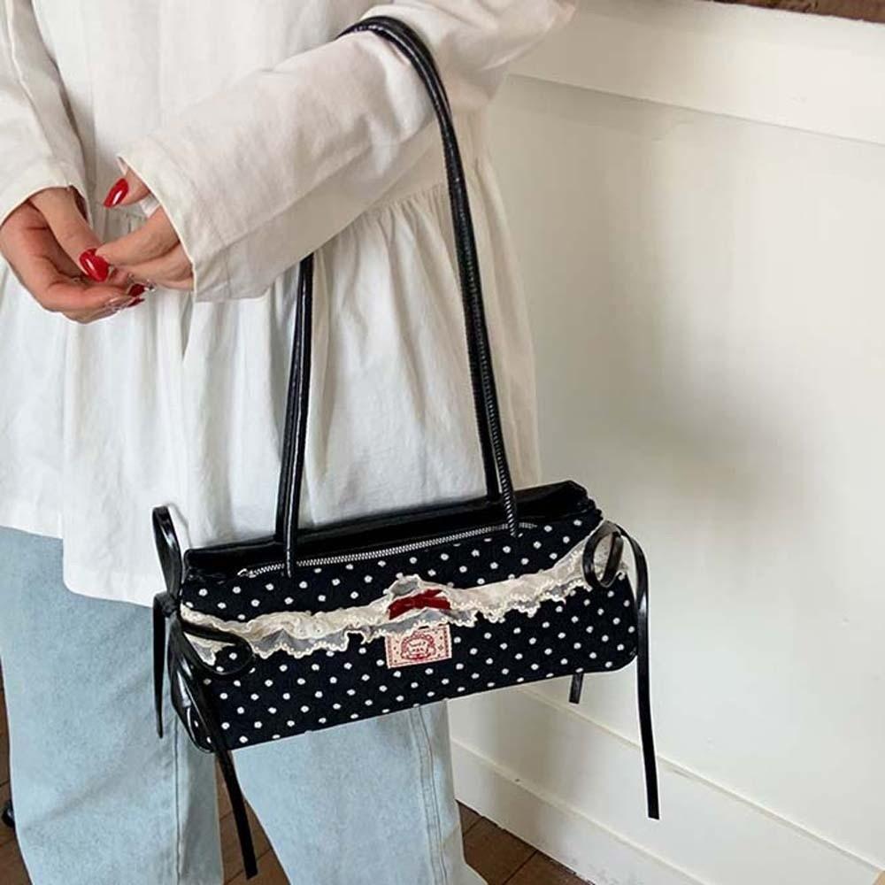 Lace French Stick Handbag Sweet PU Shoulder Bag Shopping Polka Dot Underarm Bags  Women