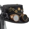 Gothic Lace Veil Tall Hat With Goggles and Metal Chain Gear Design Soft Wool Top Hat For Renaissances Fairs and Concerts