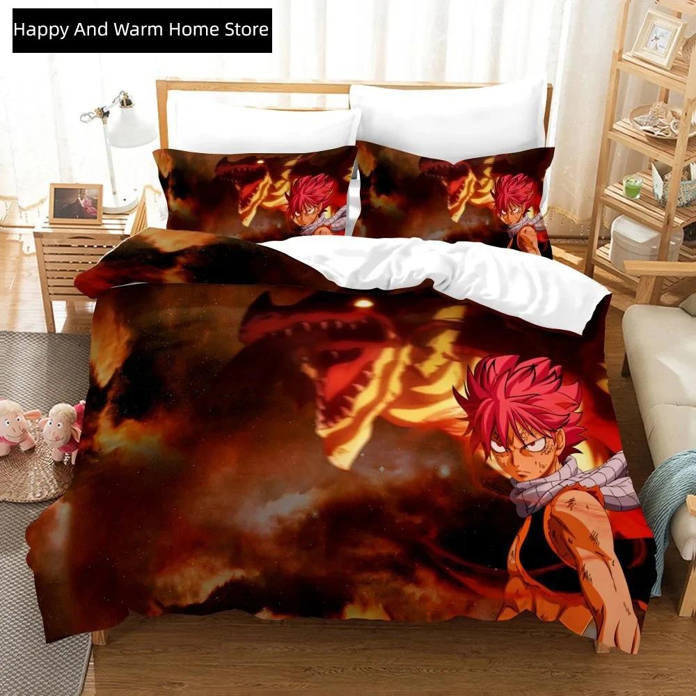 3D Print Anime Fairy Tail Logo Natsu Beding Set Young Boys Young Girls Twin Quen Sized Dimensions Soft Duvet Cover Pilowcase Bed Young Boys Adult