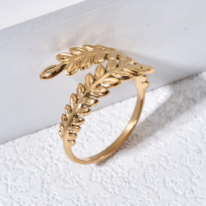 Stainless Steel Trendy Wheat Ear Open Ring for Women - Light Luxury Fashion Design with High-End Appeal