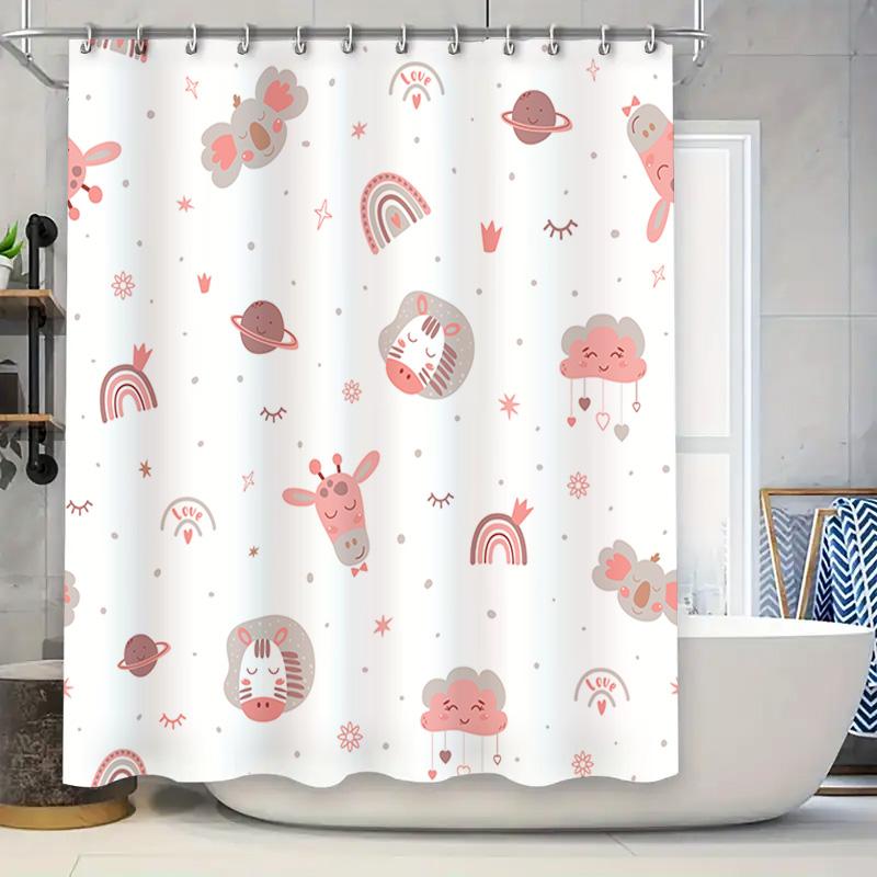 

Adorable Galaxy Pattern Shower Curtain For Bathroom Decor Pink Rainbow Clouds Cute Animals Perfect Gift Idea For Kids Bedroom Or W60H190(CM)-1 Pcs