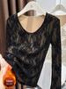 Spicy Girl Lace Fleece Long-Sleeve Top: Warm, Fashionable, Sexy Jacquard Design