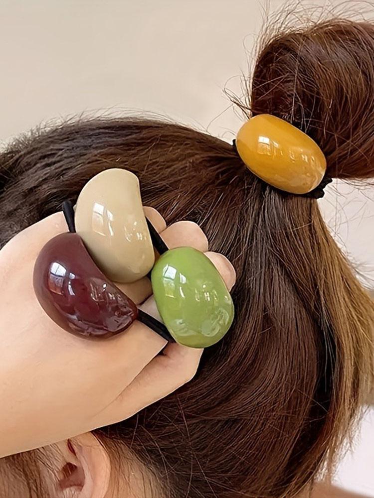 6pcs Jade Patterned Hair Loop with Bright Curved Decoration Strong Elasticity Black Rope Design Simple High-end Daily Tying