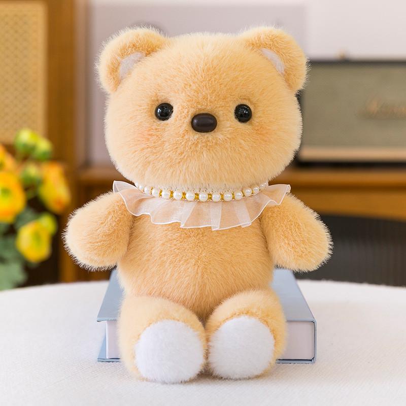 Simulation Pearl Bear Plush Toy With Soft Short Pile For Kids Birthday Gift