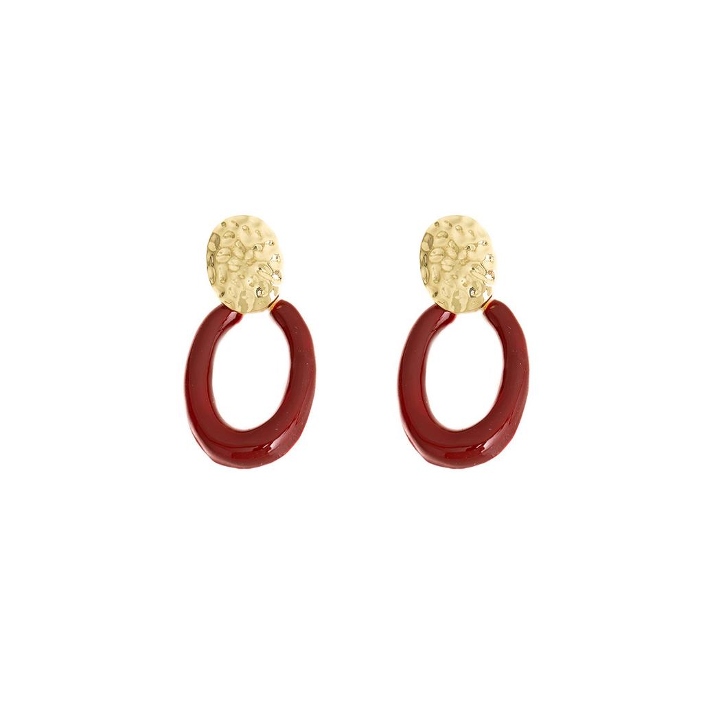 Burgundy Hong Kong Style Geometric Earrings Ankara Red Premium Temperament Earrings Women'S Retro Niche Earrings