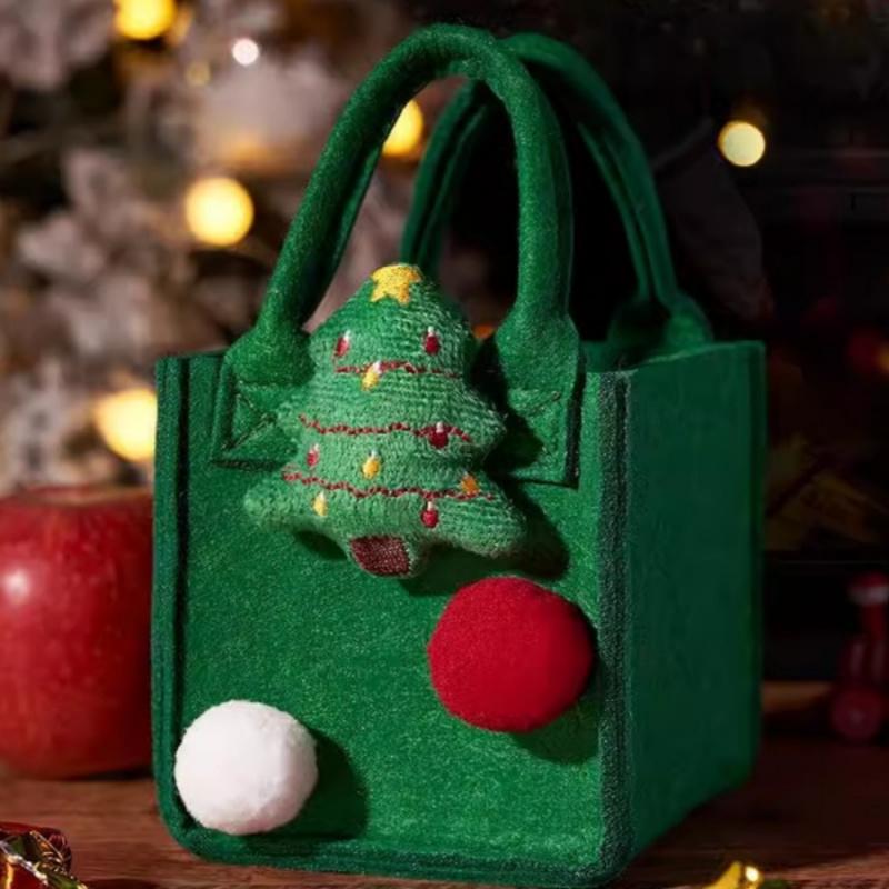 1pcChristmas Gift Bag Party Felt Tote Bag Cute Santa Claus Christmas Tree Red Green Gift Packaging Bag Baking Chocolate Candy Co