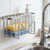 Suction Cup Sponge Holder SUS304 Stainless Steel, No Drill Sink Drain Rack with Hook, Hollow Fast Drainage Corner Kitchen Caddy