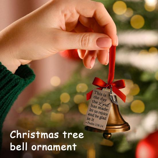 Bible Verses Christmas Bell Ornament Gold Metal Bell Christmas Tree Hanging Decoration for Christian Holiday Home Decor