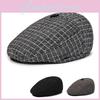 Checkered Pattern Men Duckbill Hat Ear Protection Cotton Cap Headwear Outdoor