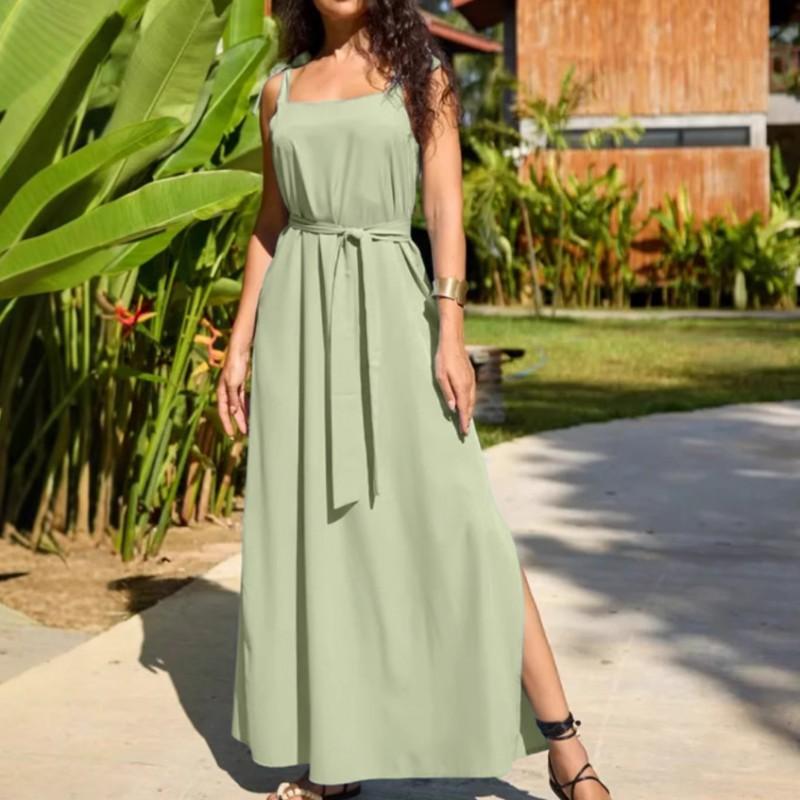 

Fashionable Russian Women s Clothing Summer Split Suspender Dress Temperament Commuting French Lacing Vacation Long S зелёный