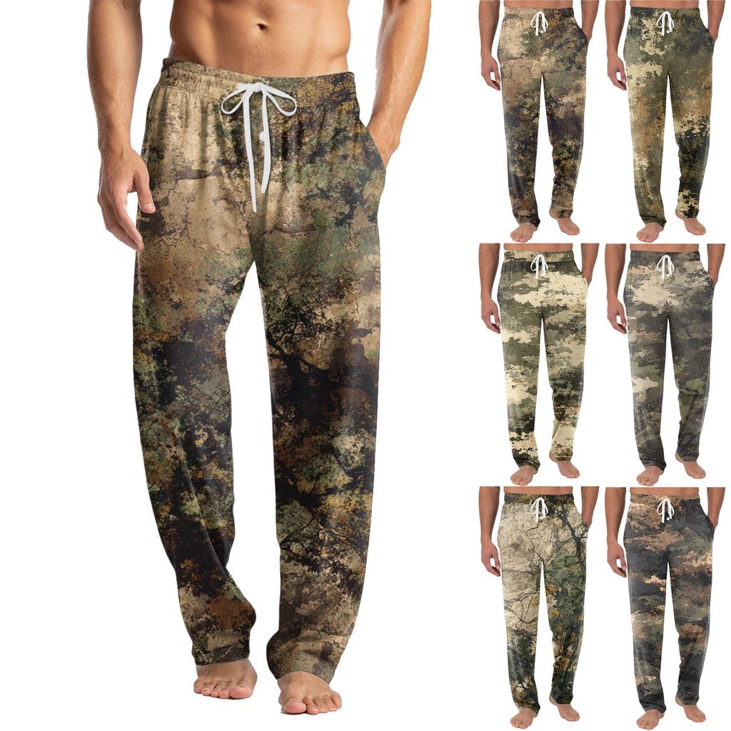 Men's Knitted Fashion Print Pocket Casual Pants Pajama Pants
