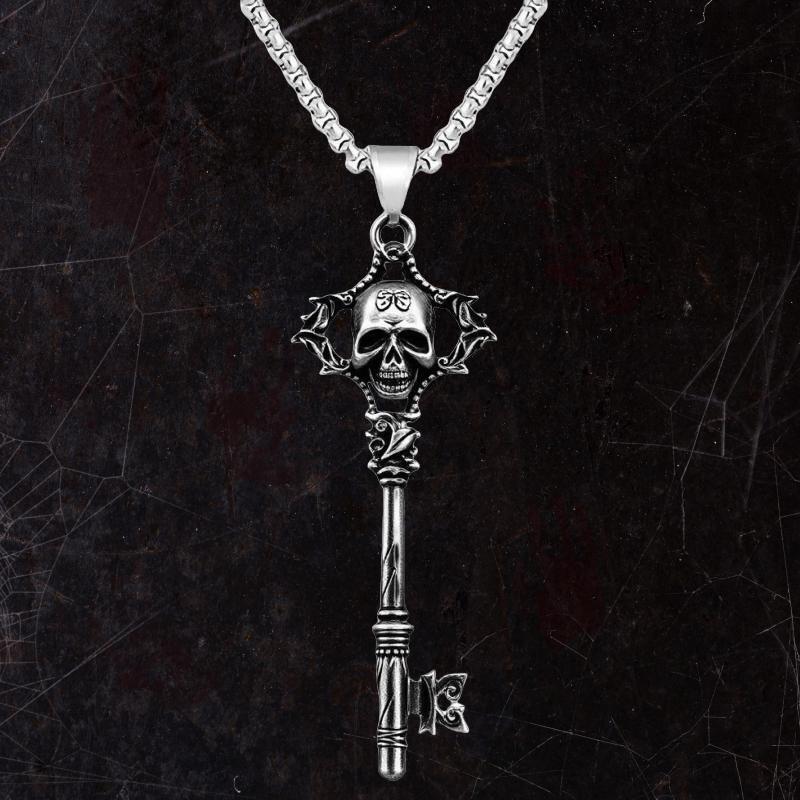 

Punk Gothic Silver Color Skull Key Pendant Stainless Steel Necklace for Women Men Halloween Devil Killer Collar Chain Jewelry