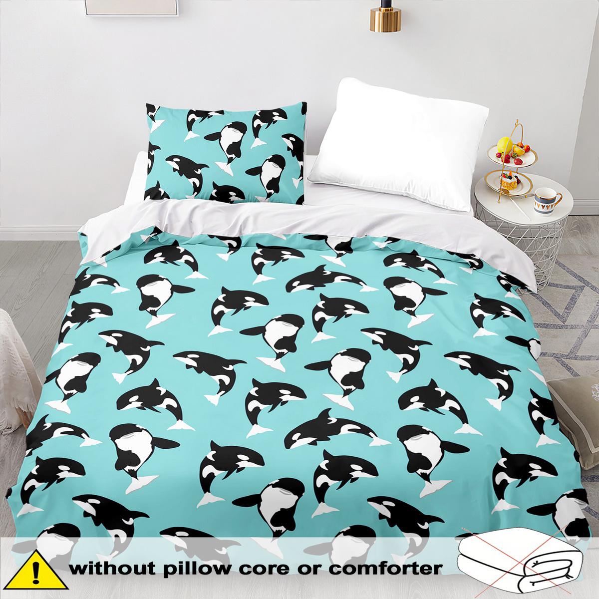 Open Orca Theme Duvet Cover Set - 2/3pcs, Soft Comfortable And Breathable, Marine Life Print Bedding, Whale Print Duvet Cover Set, 100% Poly 135cm*200cm