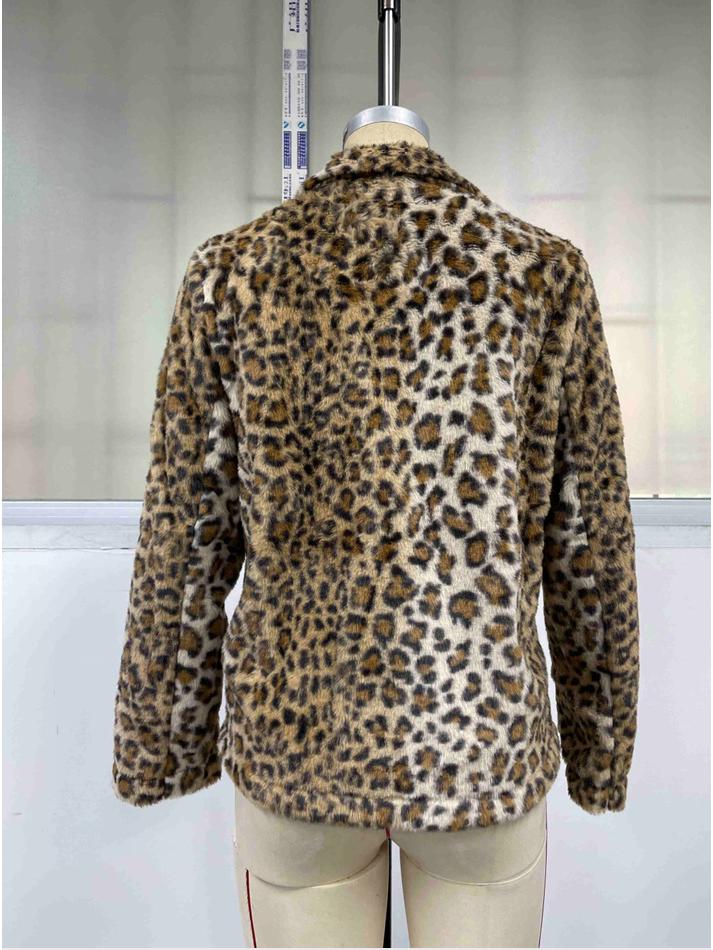 Women's European & American INS New Leopard Print Button-Down Lapel Coat