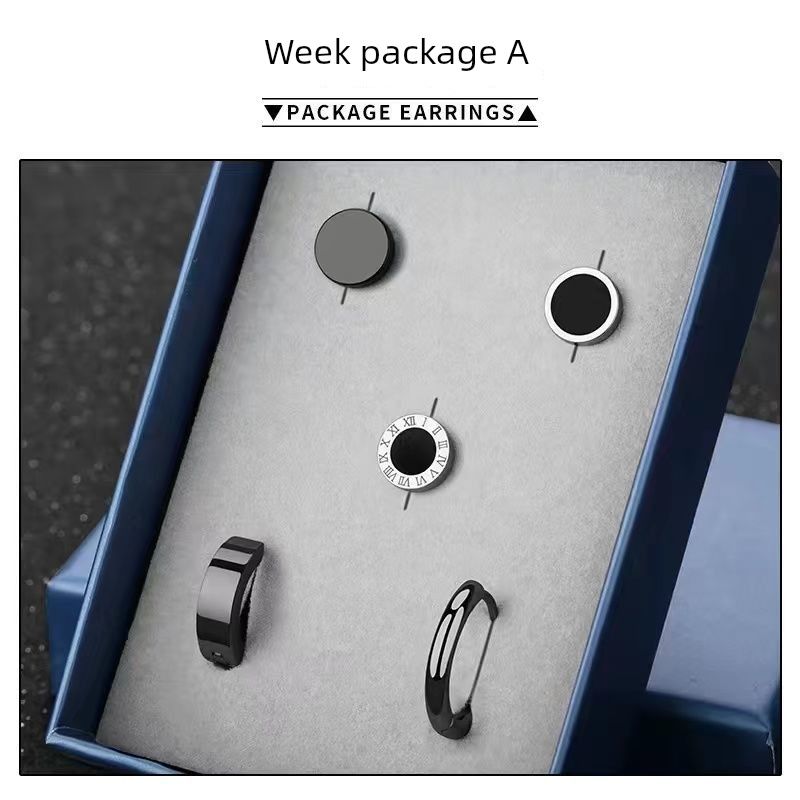 

2025 New Arrival Tide Ear Studs Men Titanium Steel Earring Ear Clip Single Niche Style Personalized Set Cool Handsome Creative Earrings Five-piece set (A/B/D/G/K)