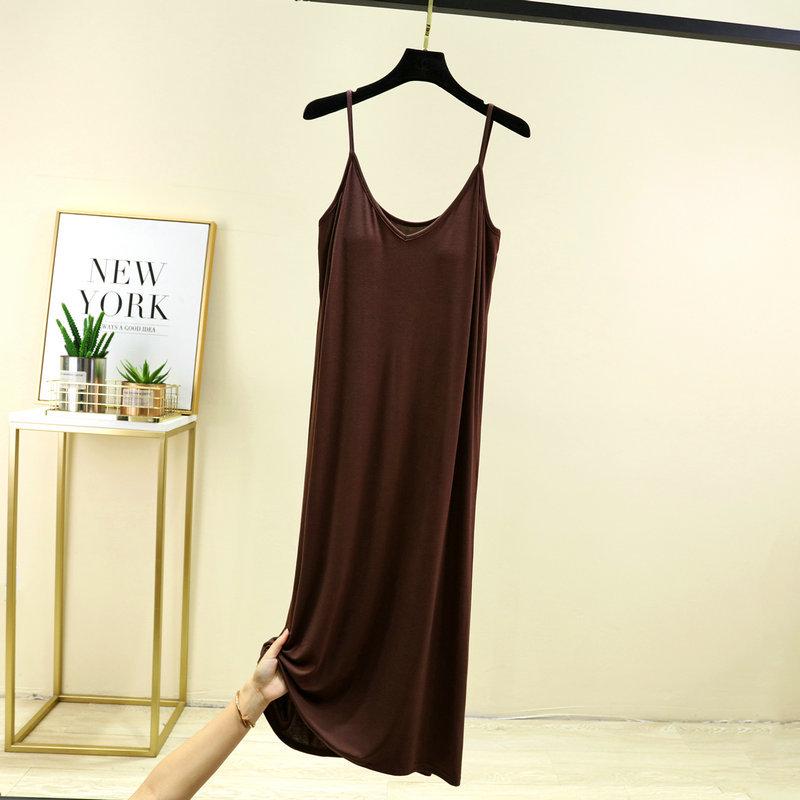Women's Summer V-Neck Suspender Skirt with Chest Pad - Long Nightgown, Homewear, or Outdoor Wear
